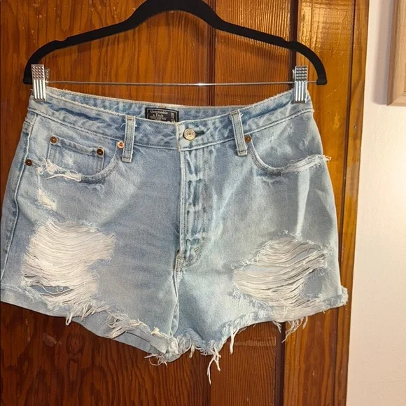 Abercrombie & Fitch Blue Jean Shorts Distressed High-Waisted - Picture 1 of 10